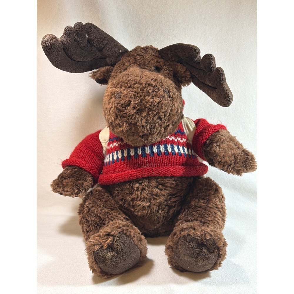 American Eagle Gund Plush Moose Red Fair Isle Sweater Canvas Backpack Toy